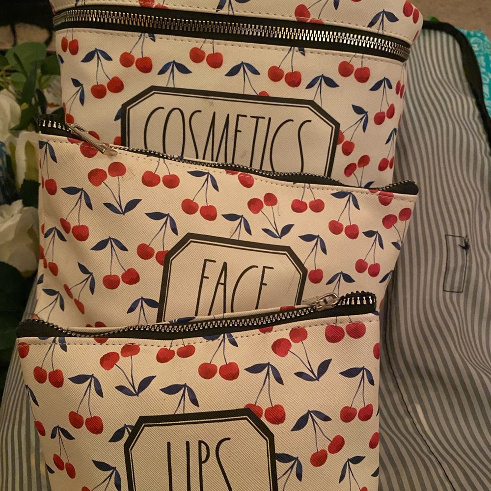 Rae Dunn Cherry Cosmetics Bag Set